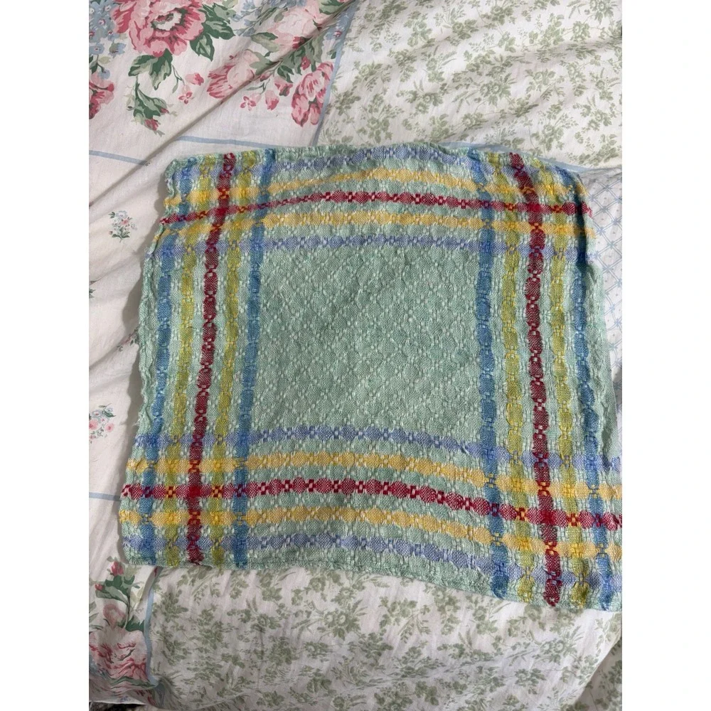 Vintage Pastel Soft Woven Tablecloth With 6 Napkins Summer Colors 60